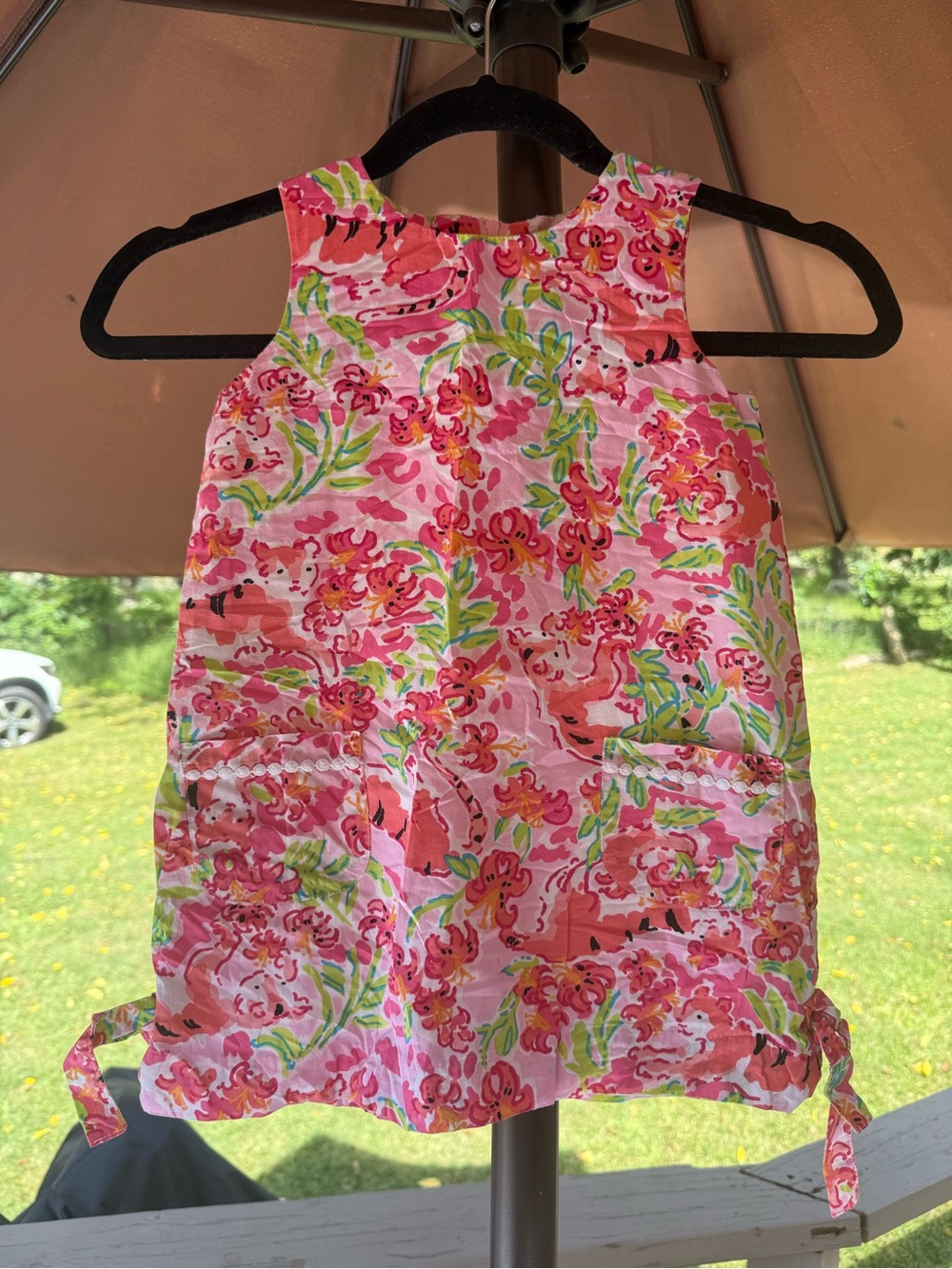 Lilly Pulitzer Girls Size 4 Pink Floral Shift Dress Sleeveless Zip Pockets